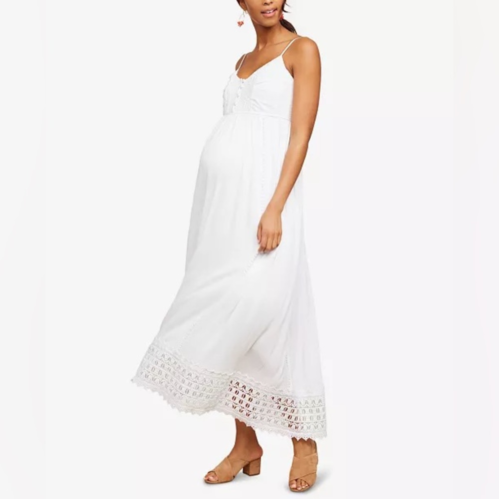 Maternity White Lace Trim Maxi Dress